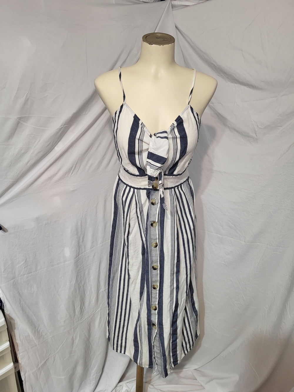 Ardene Navy and White Striped Midi Dress, Size Small
